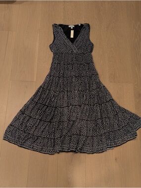 Black and White Polka Tiered V-Neck Sleeveless Dress